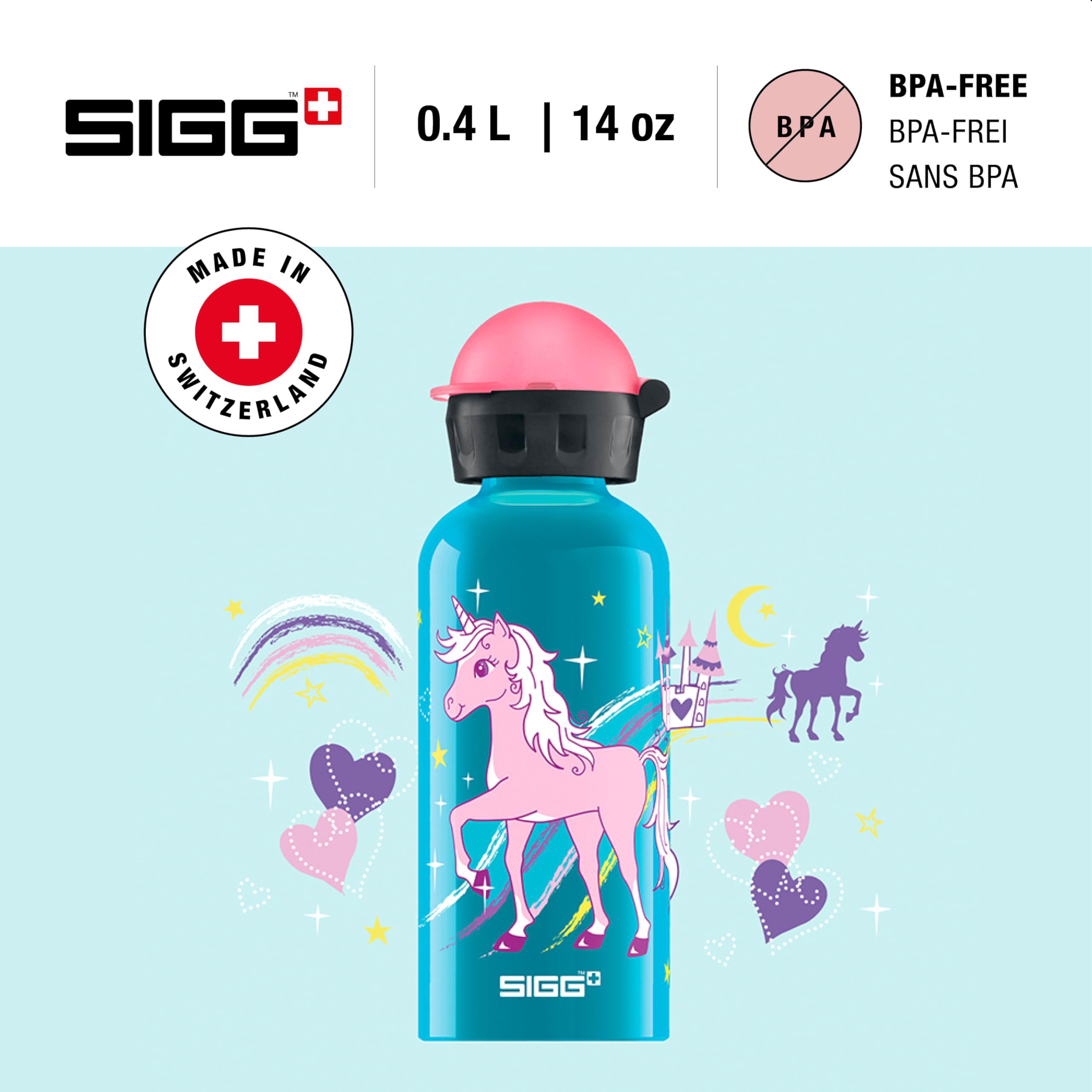 SIGG - Kids Water Bottle - Bella Unicorn - Leakproof - Lightweight - BPA Free - Aluminum - 13 Oz